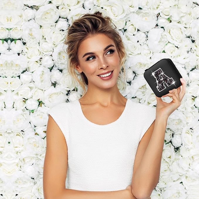 Travel Jewelry Case - Personalized Jewelry Box for Women,Small Cute Jewelry Organizer Storage Aesthetic,Travel Essentials Birthday Gifts | Black,A