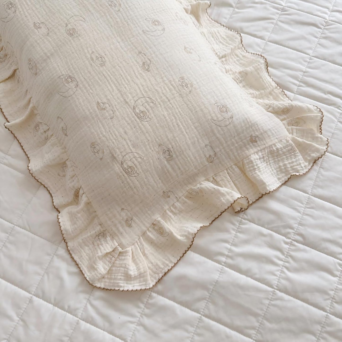 BuLuTu Muslin Toddler Pillow Case, 14"x20", Envelope Closure, 100% Cotton, Girls Boys Pillow Cover, Cute Sheep Pattern Kids Pillowcase Fit for Pillows 12"x16"/13"x18"/14"x19", 1 Pack