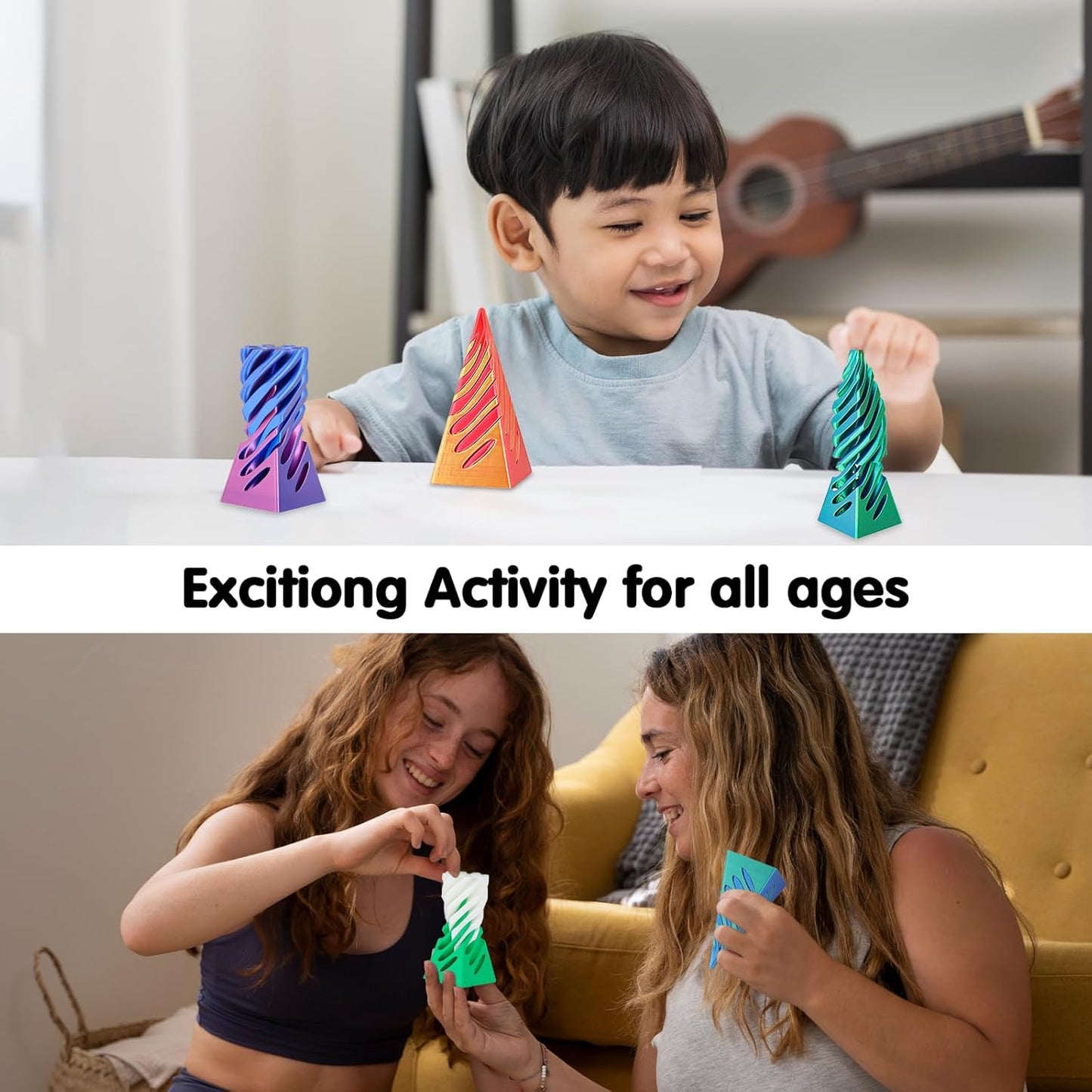 3D Printed Spiral Cone Fidget Toy,Impossible Cone Pyramid Passthrough Sculpture,Stress and Anxiety Relief Fidget Desk Toys(Green Blue)