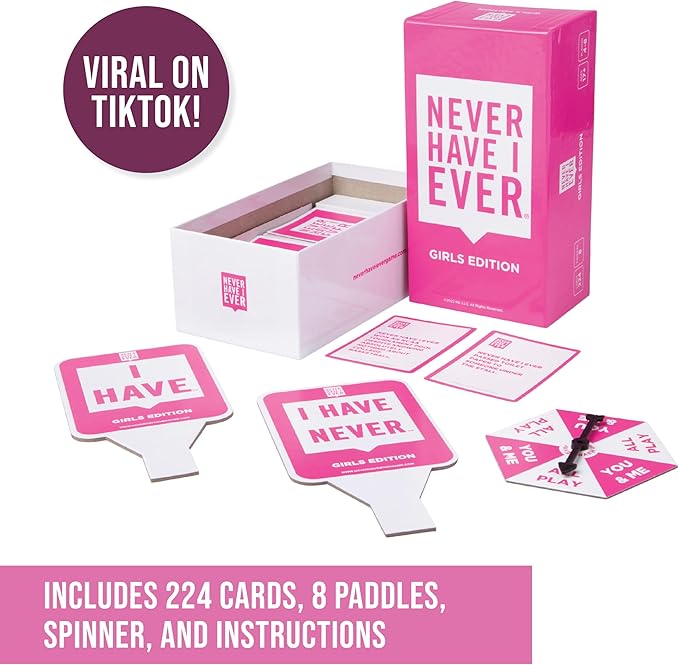 Never Have I Ever - The Ultimate Party Game for Bachelorette Parties, Ladies’ Nights, Girlfriends’ Game Nights, and Social Gatherings | Paddles Included | Intended for Mature Adult Women Ages 17+