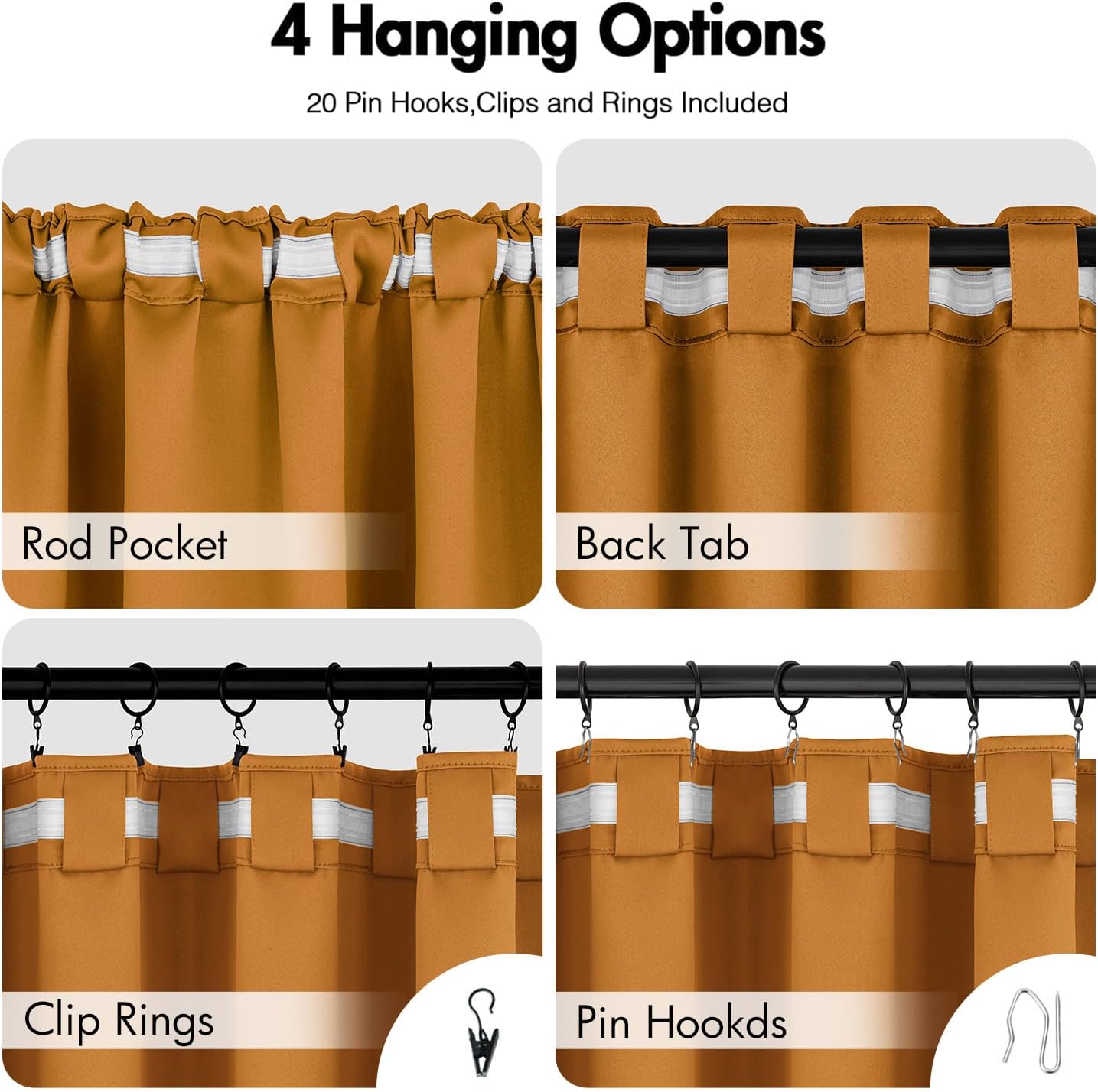 ANRODUO Back Tab Blackout Curtains for Bedroom Living Room, Rod Pocket Pinch Pleated Thermal Insulated Room Darkening Curtains 96 Inches Long 2 Panels, Mustard Yellow, 42 x 96 Inch