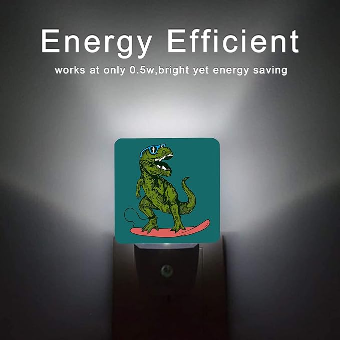 Dinosaur Night Light,Happy Dinosaur Surfer Night Lights Plug into Wall with Dusk to Dawn Light Sensors 0.5W Dim Night-Lights for Bedroom