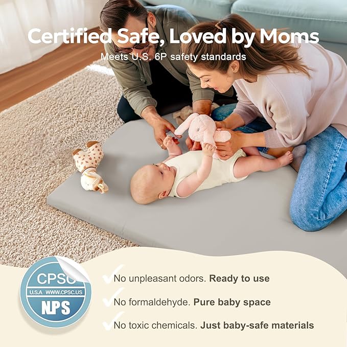 Mallify Vegan Leather Baby Play Mat, 50x50 Thick & Waterproof Foam Playpen Mat for Babies and Toddlers, Non-Toxic Baby Play mats for Floor, Gray