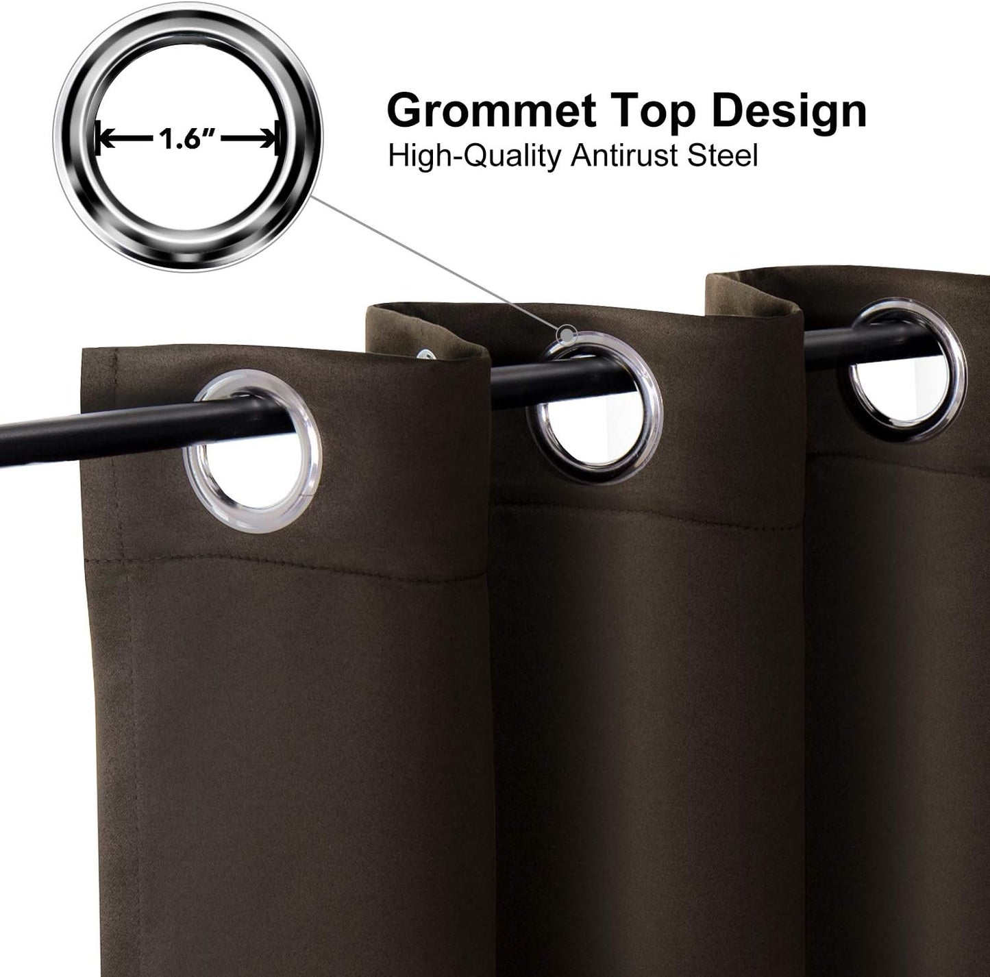 ChrisDowa Small Window Curtains for Kitchen and Bedroom - Grommet Short Thermal Insulated Room Darkening Curtains (2 Panels, Brown, 52 x 36 Inch)