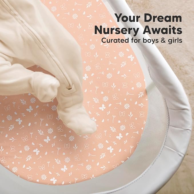 2-Pack Organic Bassinet Sheets for Girls, Boys - 100% Cotton Bassinet Mattress Sheets Compatible with Halo Bassinest Swivel Sleeper, Graco, Baby Delight, Chicco, Fitted Bassinet Sheets (Butterflies)