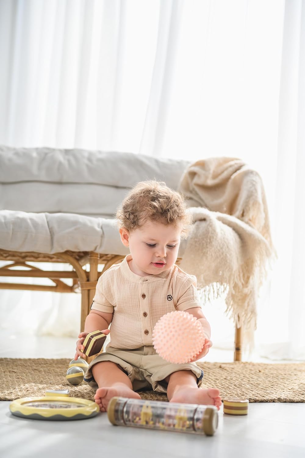 Edushape Sensory Balls for Baby - 4” Trendy Color Baby Balls That Help Enhance Gross Motor Skills for Kids Aged 6 Months and Up - Pack of 4 Vibrant Colorful and Unique Textured Balls for Baby