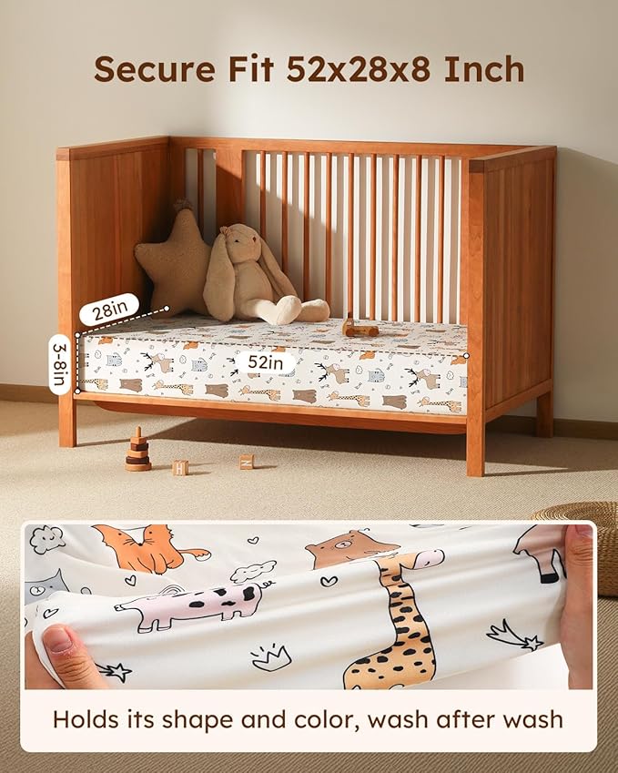 Baby Crib Sheets for Boys Girls, 28x52x8in Fitted Crib Sheet Neutral 3 Pack for Standard Crib and Toddler Mattress, Breathable Soft Microfiber Baby Sheet Blue & Apricot Bear