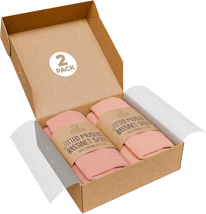 Bassinet Fitted Sheets - Compatible with Baby Delight Beside Me Dreamer Bassinet & Baby Joy Bedside Sleeper | 100% Organic Muslin Cotton - Light Pink + Dark Pink | 33X20 (2 Pack)