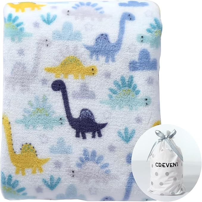 CREVENT 30''X40'' Cozy Fluffy Warm Fleece Baby Crib Blanket for Boys Infant Toddler Crib Cot Stroller (Dinosaur)