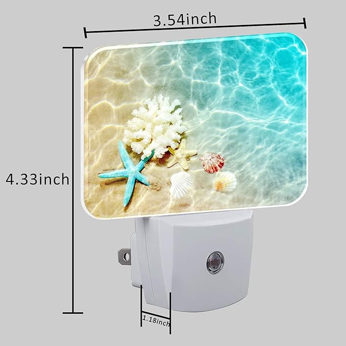 Starfish Coral and Seashell Plug in Night Lights, Beach in Sea Water Nightlight Plug Into Wall Dusk to Dawn Sensor for Kid Girls Boys Women Men Room, Hallway, Kitchen, Bathroom, Stairs Decor
