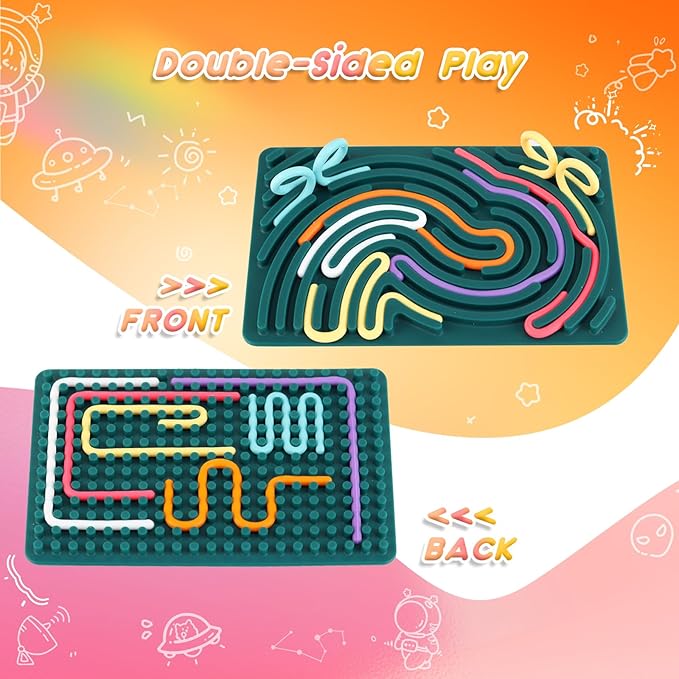 Sensory Activity Board, Silicone Fidget Toy for Stress Relief, Calming, Focus, ADHD and Autism, 6 Colors Sensory Toys Game Controller for Kids 2+ & Adults with 20 Strings