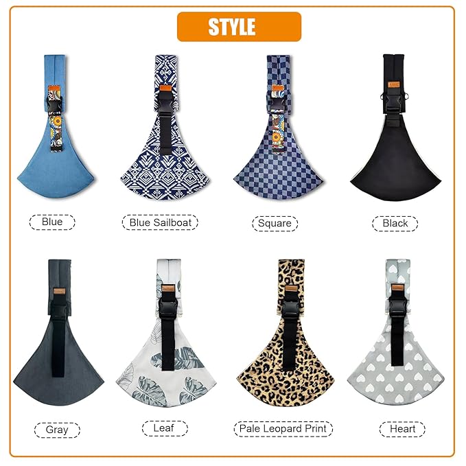 Baby Sling Carrier Newborn to Toddler Adjustable One-Shoulder Design with Hip Seat Support, Labor-Saving Baby Wraps Carrier 10-30 lbs(Black Sailboat)