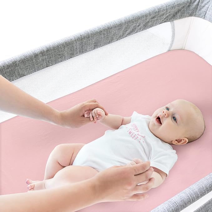 Bassinet Sheets Fit for Ronbei, Cuddor, Papablic, Cowiewie, Pamo Babe and Ingenuity Bedside Bassinet,100% Cotton, 2 Pack, Ultra Soft Bassinet Sheet, Pink and Violet