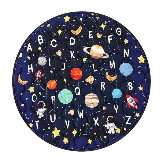 Baby Play Mat Round for Floor, GFU Non-Slip 40x40 Round Mat, Thick One-Piece Crawling Mat Blue, Infants Playmat Foldable and Machine Washable for Boys