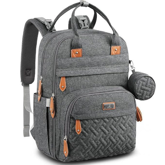 BabbleRoo Diaper Bag Backpack - Baby Essentials Travel Tote - Multi Function Waterproof Diaper Bag, Travel Essentials Baby Bag with Changing Pad, Stroller Straps & Pacifier Case - Unisex, Dark Gray