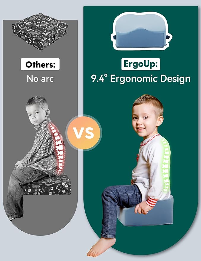 Babelio Ergo-Designed Booster Seat for Kitchen Chair, Promote Proper Upright Posture, Toddler Booster Seat for Dining Table, Removable & Washable Cover, Suitable for 18 Months to 5 Years, Blue