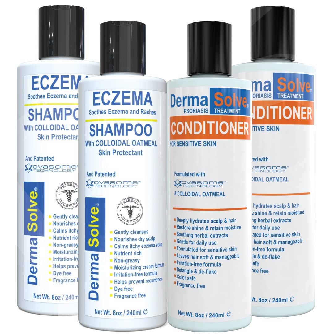 Eczema Shampoo & Conditioner (Combo Pack) - Flare Control Scalp & flake Relief Therapy that Protects, Moisturizes, and Repairs Skin by DermaSolve - Kids & Adults - Steroid Free