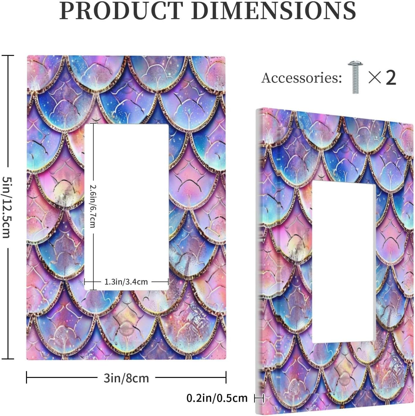 Decorative Outlet Covers Cute Pink Purple Mermaid Scales 1 Gang Single Decora GFCI Device Light Switch Covers Plate 1 Rocker Wall Plate Jumbo Faceplate for Bedroom Home Decor