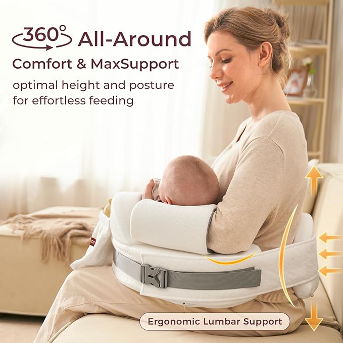 Momcozy CozyPro Nursing Pillow for Breastfeeding - All Around Ergonomic Comfort & Support - Pioneering Safety Fence - Plus Size Wider Feeding Pillow with Lumbar Support for Easier & Healthier Nursing