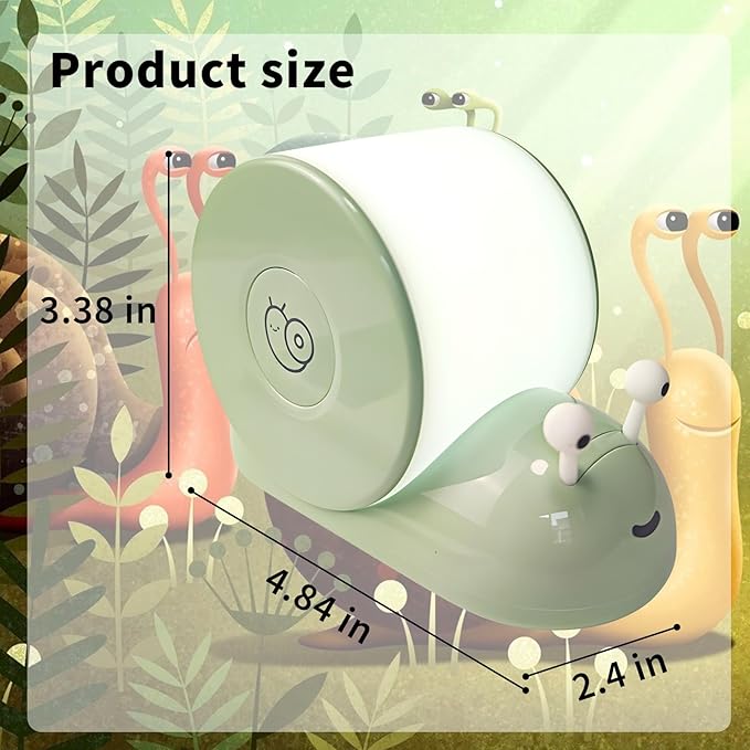 Cute Snail Night Light | Magnetic Base Dimmable Bedside Lamp | 800mAh Long-Lasting Soft Light|USB Rechargeable Timer Safe Portable LED Lamps|Breastfeeding Dorm Room Decor