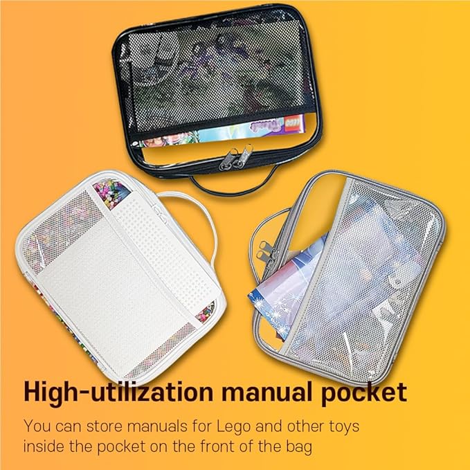 holay 4 Packs PVC Zippered Blocks Set, Toy, Clay, Board game Storage Organizer Case (Name Tag, Manual Pocket) (White, Large)