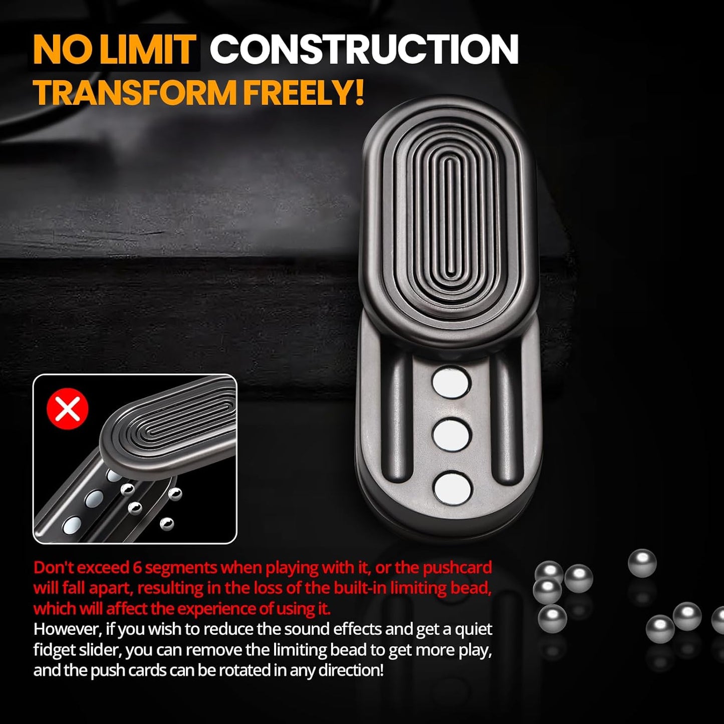 Fidget Slider, Metal Fidget Toy, 3-layer Magnetic Push Card & Clicker, ADHD Fidget Toys Adults, EDC Fidget Toy for Anxiety and Stress, Cool Office Gadgets for Men, Magnet Desk Fidgets for Teens