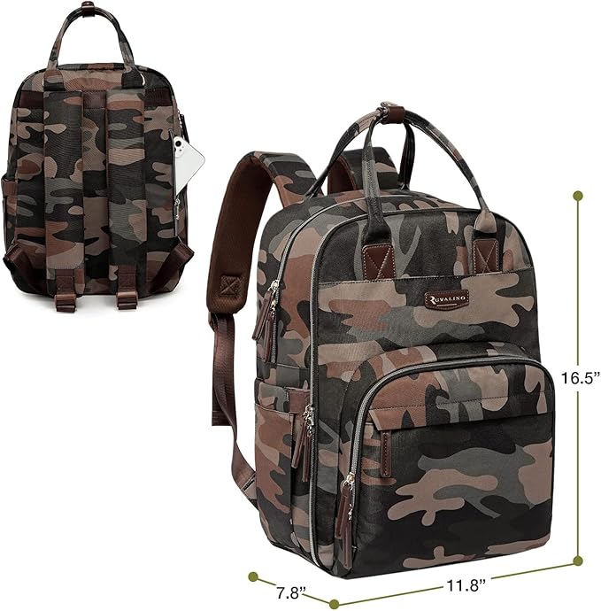 RUVALINO Diaper Bag Backpack, Multifunction Travel Pack Maternity Baby Changing Bags, Large Capacity, Waterproof, Green Camo