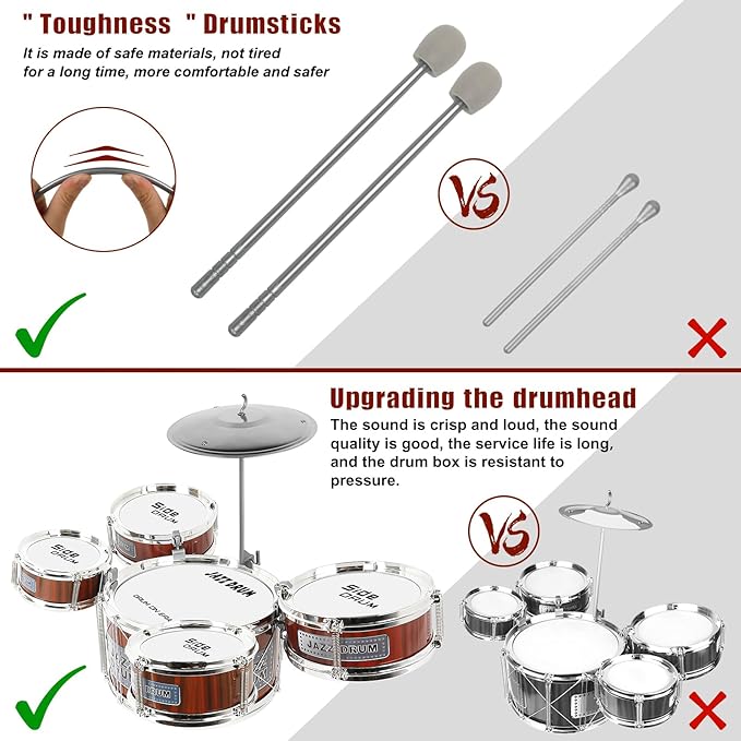 Kids Drum Set, 8 PCS Drum Set for Toddlers 1-3, Kids Jazz Drums Ages 5-7 Musical Instruments Toys for Beginner Boys Girls Gifts -Red