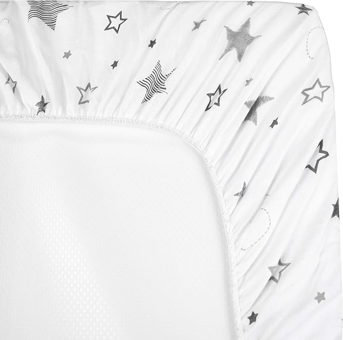 American Baby Company 100% Natural Cotton Fitted Cradle/Bassinet Sheet 36" x 18" - Soft, Breathable & Hypoallergenic Bed Sheet, Super Stars, Neutral for Boys & Girls (Pack of 2)