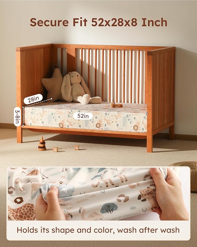 Baby Crib Sheets for Boys Girls, 28x52x8in Fitted Crib Sheet Neutral 3 Pack for Standard Crib and Toddler Mattress, Breathable Soft Microfiber Baby Sheet Elephant