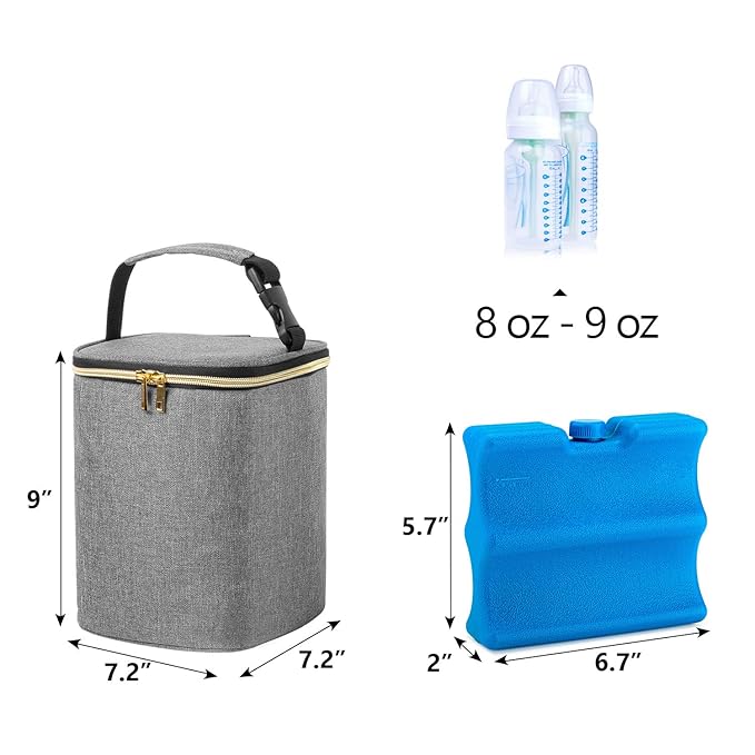 Teamoy Breastmilk Cooler Bag with Ice Pack, Baby Bottles Bag for up to 4 Large 9 Ounce Bottles and Ice Pack, Perfect for Working Mom Mother, Gray