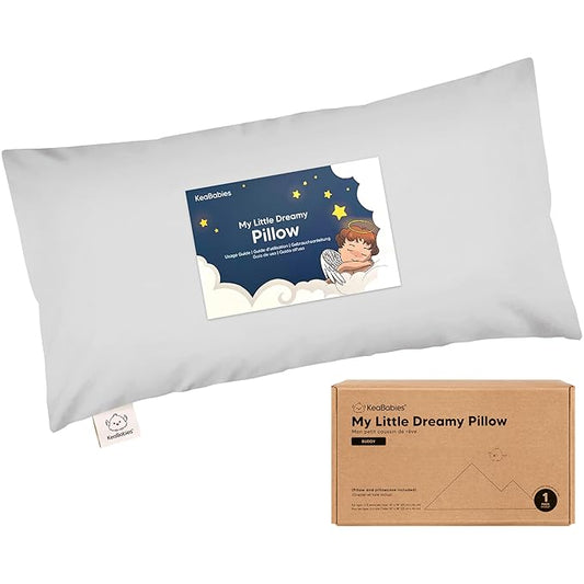 Toddler Pillow with Pillowcase - 10x18 My Little Dreamy Kids Travel Bed Pillows for Sleeping, Organic Cotton Small Pillowcase, Soft & Breathable, Machine Washable, Toddlers 2-5 years old (French Gray)