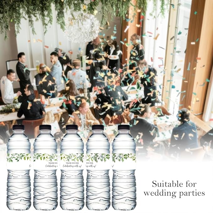 100PCS Wedding Water Bottle Labels Waterproof Greenery Floral Wraps Sticker for Water Bottle Baby Shower Bottle Label for Bridal Shower Party Thanks A10