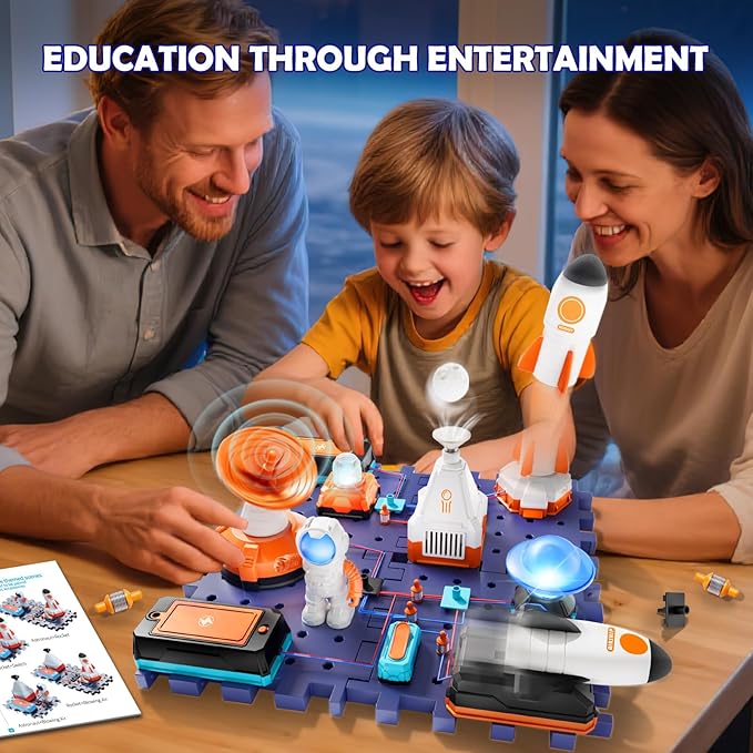 VATOS Space Science Circuit Kits for Kids - 31PCS Electronics Exploration STEM Kit with 100+ Projects, Rocket Launcher & Light Up Astronaut | Educational Learning Toy Gift for Boys Girls Ages 6+