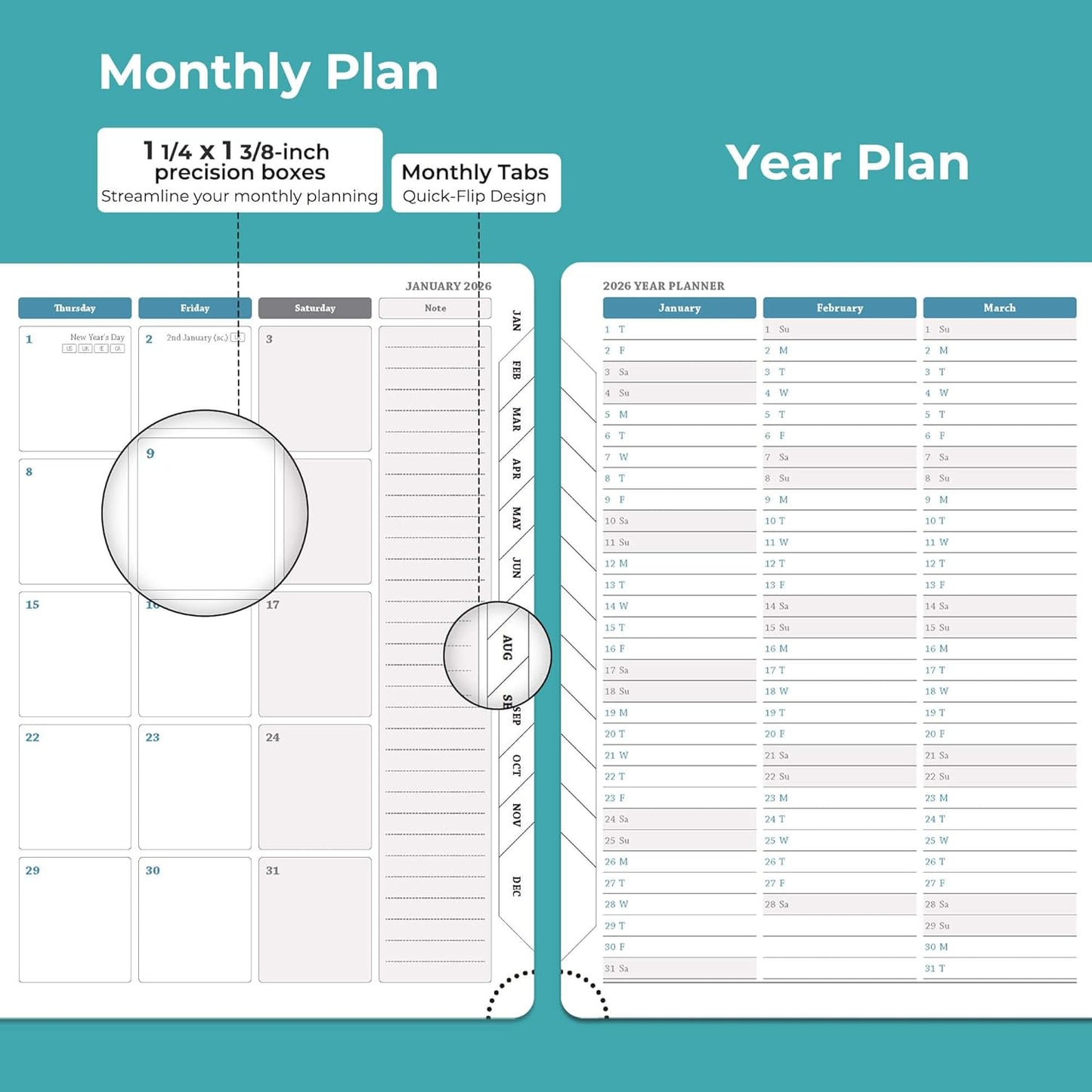 IN-LUXPRO Planner 2026 Daily Weekly and Monthly,11.5"x8.5",12 Months Spiral Bound Calendar Agenda with Self-adhesive Pen Holder,2026 Appointment Book with Vegan Leather Soft Cover,Light Blue