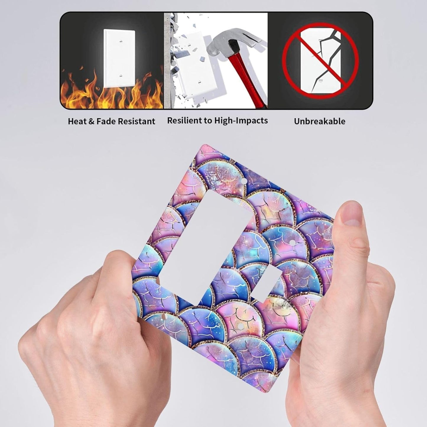 Decorative Outlet Covers Cute Pink Purple Mermaid Scales 2 Gang 1 Gang Wall Plate Cover Single Toggle Rocker Combo Light Switch Cover Plate Face Plate for Bedroom Home Decor