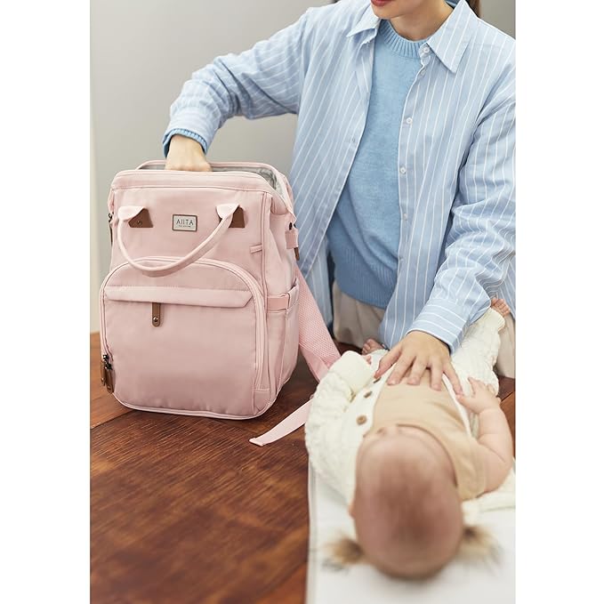 Diaper Bag Backpack, Multifunction Diaper Bag with Changing Pad, Baby Diaper Bags for Boys Girls, Stylish Large Capacity Travel Backpack for Moms Dads, Baby Shower Gifts,Unisex – Pink