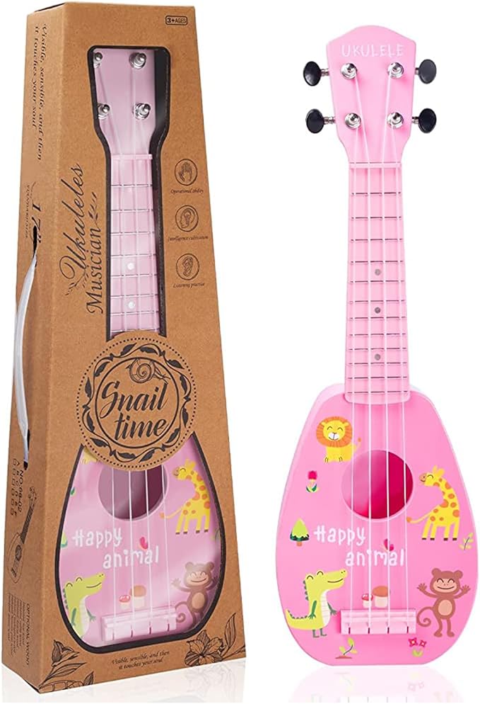 YOLOPLUS+ 17 Inch Kids Ukulele Guitar Toy 4 Strings Mini Children Musical Instruments Educational Learning Toy for Toddler Beginner Keep Tone Anti-Impact Can Play with Picks/Strap/Primary Tutorial