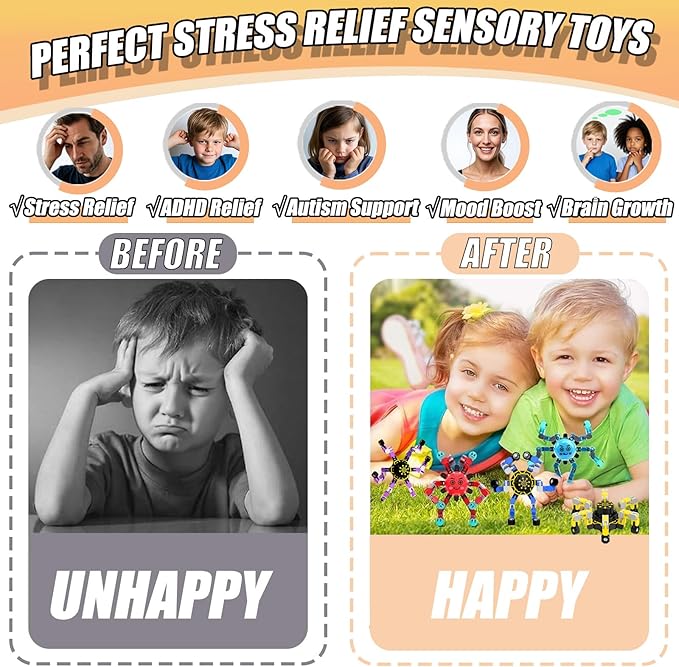 4Pcs Transformable Fidget Spinners for Kids Sensory Fidget Toys Teens Quiet Airplane Road Trip Travel Activities Essential Stocking Stuffers Bulk Gifts for Boys Girls Toddlers Autism ADHD B