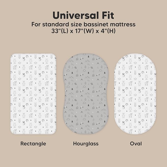 2-Pack Organic Bassinet Sheets for Girls, Boys - 100% Cotton Bassinet Mattress Sheets Compatible with Halo Bassinest Swivel Sleeper, Graco, Baby Delight, Chicco, Fitted Bassinet Sheets (Woodland)