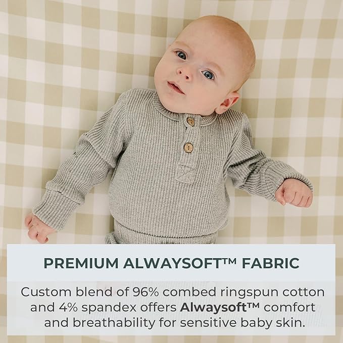 Pobibaby – 2 Pack Crib Sheets for Boys, Premium Fitted Baby Boy Crib Sheets for Standard Crib Mattress – Ultra-Soft Jersey Knit, Safe and Snug, Stylish Design (Gingham Khaki)