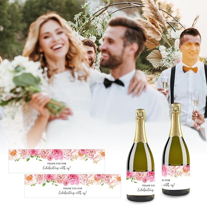 100PCS Wedding Water Bottle Labels Waterproof Greenery Floral Wraps Sticker for Water Bottle Baby Shower Bottle Label for Bridal Shower Party Thanks A11