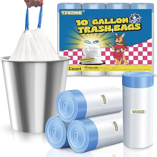 10-13 Gallon Trash Bags Drawstring 1.2 Mil - White Garbage Bags Unscented,37.8 Liter Strong Can Liners for Kitchen Home Office Bathroom,52 Count
