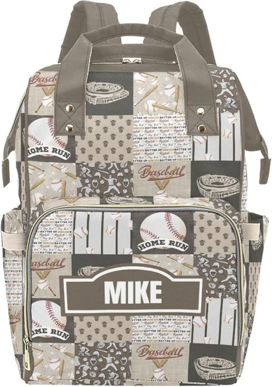 Personalized Baseball Diaper Bag with Name – Custom Baby Bag, Nursing Tote Backpack for Mom, Custom Name Mommy Daypack, Shower Gift for Baby