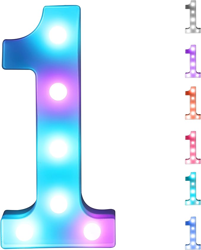 Foaky Colorful LED Number Lights with Remote,Marquee Light Up Number Sign for Night Light Wedding/Birthday Party Battery Powered Christmas Lamp Home Bar Decoration (1)