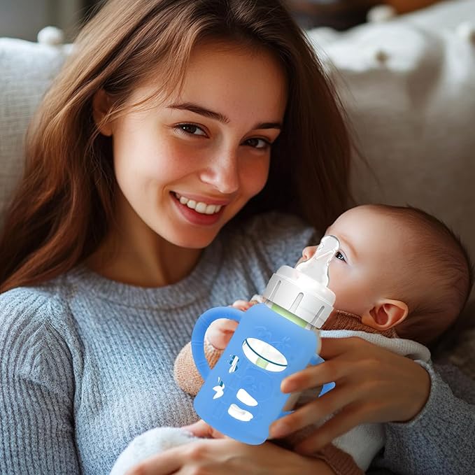 BUSOHA 3 Pack Silicone Sleeves for Dr. Brown's Glass Baby Bottles - Drop Protection Baby Bottle Sleeves Compatible with Dr. Brown's Newborn Glass Bottles with Silicone Handles,4 oz