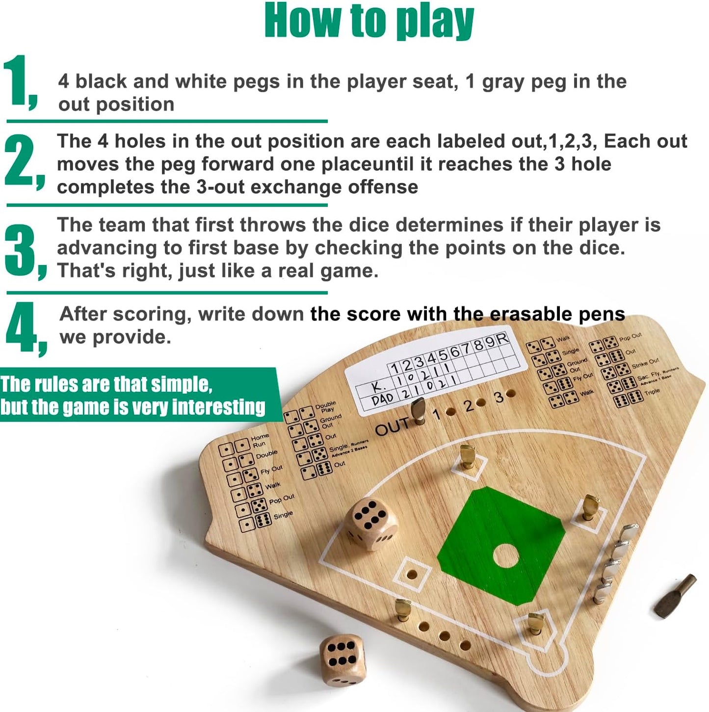 Baseball Board Game, Oak Made Leisure Game for All Ages Sport Wooden Adult Battle Table Game for Family Party Holiday Coffee Travel Time Gameboard (Model Y)