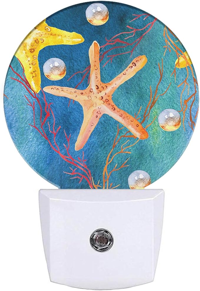 EKOBLA Starfish Night Lights Plug into Wall Ocean Sea Coral Fish Pearl Reed Seashell Plug-in Nightlights Home Auto Sensor LED Dusk to Dawn Light for Bedroom Bathroom Kitchen Corridor