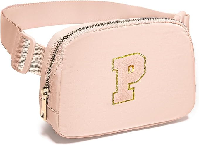 Gitus Gifts for 8 9 10 11 12 Year Old Girls Belt Bag Fanny Pack Crossbody Bags with Initial Letter Patch Cute Stuff Birthday Gifts for Teen Girls Women Personalized Trend Stuff (Coral Pink-P)