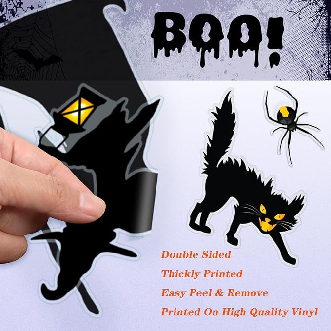 Halloween Window Clings Halloween Window Decals Double-Side Removable Stickers for Halloween Decorations with Ghost Bats Pumpkins Witch Tombstone Haunted House Halloween Window Stickers
